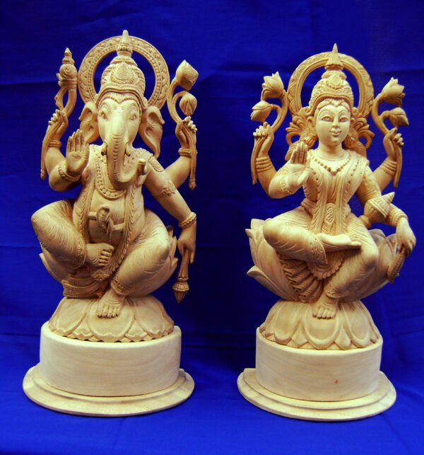 Wooden Lakshmi and Ganesha 45cm