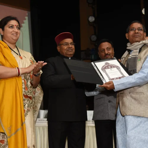 The Excellence Award was given by Smt. Smriti Irani, Ministry of Textiles, in 2019.”